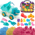 Kids Beach Playset 22PCS Animal Moulds1Kg Sand Dinosaur Truck Tools Carry Case