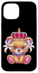 iPhone 15 Kawaii teddy bear with crown and lilies Case