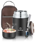 Dreamhigh® Boîte Alimentaire Isotherme 800ml avec Sac à Lunch, Thermo Isolant Contenant avec Cuillère, Thermos Alimentaire Chaud sans BPA, pour Ecole, Bureau, Camping (Noir)