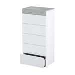 Commode Irving, commode 5 tiroirs, commode pour la chambre, commode moderne, 61x40h118 cm, blanc