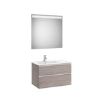 Roca - Pack meuble The Gap 800 - 2 tiroirs + lavabo slim gauche + miroir led - city oak/poignées nickel mat