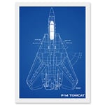 Artery8 Grumman F-14 Tomcat US Airforce Fighter Plane Aircraft Blueprint Plan Artwork Framed Wall Art Print A4