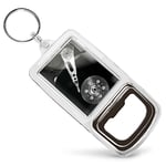 Acrylic Bottle Opener Keyring - Black & White Record Player Music  #44291