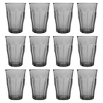 12x Duralex 360ml Picardie Highball Glasses Grey Juice Cocktail Drinking Set