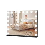 YOURLITE Miroir Maquillage Hollywood Lumineux Tactile 80x62CM, Température et Luminosité Variable, avec Petit Loupe Grossissant, 18 Ampoules LED, Port USB, Noir