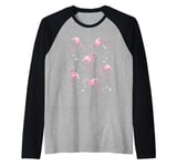 Pink Flamingo in Space Stars Astronaut Hat Tropical Theme Raglan Baseball Tee