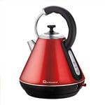 SQ Professional Gems Range Legacy Stainless Steel Cordless Electric Kettle Portable kettle with Heat Resistant Handle Fast Boil LED Light Indicator 2200w 1.8Litre (Ruby)