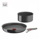 Tefal ingenio Lot de 3 pieces, Poele 28 cm, Casserole 18 cm, Poignée, Induction, Céramique, Fabriqué en France, Renew L260930