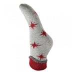 Ladies Cuffed Bed Socks Super Soft Wool Blend Women's UK 4-7 Grey & Red Stars