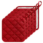 Cotton Christmas Red Mat Oven Mitt Hot Pads for Cooking Baking BBQ Grilling Microwave, Kitchen Everyday Basic, 6 of set