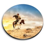 Round MDF Magnets - Kazakh Golden Eagle Hunter Man #13264