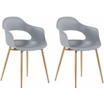 Beliani - Lot 2 Chaises Scandinaves Assise en Plastique Gris et Pieds effet Bois Design Tendance pour Salle à Manger au Style Nordique et Minimaliste