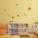 Ambiance Sticker Autocollant Muraux Décoration Adhésifs Hiboux sur Lianes Sticker Murale pour Bébé, Chambre d'enfant et Salon - H50 x L70 cm