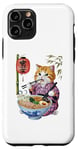 Coque pour iPhone 11 Pro Chat animé mignon en kimono mangeant des ramen Anime drôle