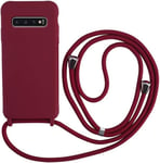 Collier Pour Samsung Galaxy S10 Coque Silicone Liquide Bumper Housse Galaxy S10 Lanière Avec Cordon Réglable Longueur Chaîne Lanyard Case Housse Étui Pour Samsung S10, Rouge