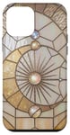 Coque pour iPhone 12 mini Mosaïque en verre teinté avec lune céleste et étoiles, perle vintage