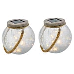 Lot de 2 boules solaires en verre craquelé à poser poignée corde micro LED blanc chaud CRACK BALL CORD H13cm