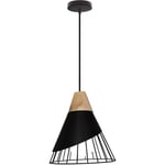 Industriel Lustre Suspension Créatif Abat-jour Ø25cm en Forme Badminton en Métal et Bois Plafonnier Lampe E27 pour Chambre Salon Cuisine Noir