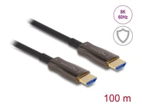 Delock - High Speed - Hdmi-Kabel - Hdmi Hann Til Hdmi Hann - 100 M - Hybridkobber / Fiberoptikk - Svart - Active Optical Cable (Aoc), 8K 60Hz Støtte, Metal Armouring, Up To 48 Gbps Data Transfer Rate