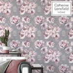 Dramatic Floral Wallpaper Catherine Lansfield Pink Grey Flower