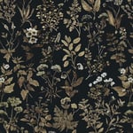 Fiula Botanical Self Adhesive Wallpaper Peel and Stick Floral Wallpaper Black and Gold 44CMx12M Leaf Smooth Decorative Furniture Sticker Removable Vinyl Wrap Roll for Bedroom Walls Cabinets Shelves