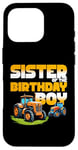 Coque pour iPhone 16 Pro Tracteur de ferme pour enfant avec inscription « Sister of the Birthday »