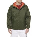 Tommy Hilfiger Men's Lightweight Breathable Waterproof Hooded Jacket Raincoat, Olive, M