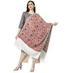 Zamour Kashmiri Embroidery Indian Shawl Stole Scarf Wrap (28 inch x 80 inch Off White)