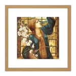 Burne Jones Hope Woman Flowers Painting 8X8 Inch Square Wooden Framed Wall Art Print Picture with Mount