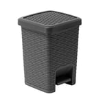 Addis 518144 Rattan Effect Square Bathroom Pedal Waste Trash Bin, 6 Litre, Charcoal Pedal Bin