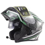 ququer Casque de Moto intégré Bluetooth Casque intégral avec Casque Bluetooth Pare-Soleil à Double lentille antibuée Casque de Moto pour Homme-E||S=53~54cm