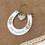 Good Luck Wedding Horseshoe - Just Married White Floral Horseshoe Wedding Decor 