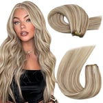 Moresoo Tissage Cheveux Naturel Meche Blonde Extension Cheveux Humain Tissage Brun Clair avec Blond Platine Tissage Cheveux Humain Lisse 35 cm/14 Pouces 100g/Paquet #P9A/60