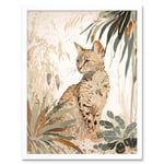 Savannah Cat with Colourful Fur Pattern in Nature Modern Watercolour Illustration Art Print Framed Poster Wall Decor 12x16 inch