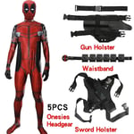 Deadpool-dräkt Cosplay Barn Vuxen Outfit Anime Superhjälte Cosplay Death Watcher Anime Vuxen Service Leotard Hattar Tillbehör Anime-WELLNGS 5 PCS PCS S