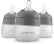 Flexy Silicone Baby Bottles 150ml 3-Pack, Anti-Colic, Non-Collapsing, Gray