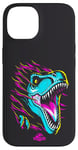 Coque pour iPhone 14 Jurassic World Colorful Neon Iconic T-Rex Logo