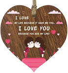 I Love You Beacuse You Are My Life Wooden Heart Plaque, Dark Wood Sign, Valentines Gifts for Her, I Love My Life Decoration, Wedding Day Keepsake, Love Gifts or i Miss You, i love you gifts for him