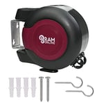 Ram® 30 metre Retractable Reel Clothes Lines Washing Line with Twin Cable - Wall Mounted Heavy Duty Clothes Dryer 2 x 15m Lines of Drying Space, Burgundy