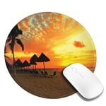 Joli tapis de souris mignon - Scène du coucher de soleil à la plage - Silhouette romantique en lune de miel - Impression photo - Pour bureau, maison, jeux, ordinateur portable, homme, femme, enfant