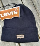 Genuine LEVI'S Black Solid BEANIE Hat Gold Batwing Logo Tags UNISEX