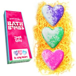 Zimpli Gifts 3 x UK Made Love Heart Value Bath Bomb Gift Set, Ideal Valentine's Day Present, Women, Girls, Sister, Daughter, Her, Christmas Stocking Filler, Birthday Beauty Gift, Mother's Day Hamper