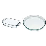 Pyrex - Irresistible - Plat à Four Rectangulaire en Verre, 27 x 17 cm & 1040901 Bake & Enjoy Moule à Tarte en verre Ø 25 cm