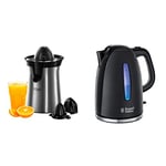 Russell Hobbs Presse Agrumes Electrique, 2 Sens Rotation, 2 Cônes Interchangeables, Jus de Fruit Frais Rapide - Inox 22760-56 & Bouilloire 1,7L, Ebullition Ultra Rapide - Noir 22591-70 Texture