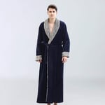 Men's nightgown Oversized Dressing Gown Autumn Winter Home Robe Plus Warm Bathrobe For Men Thick Long Coat Robes XL(80-100kg) NavyBlue