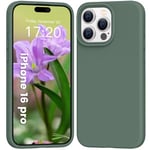 PuyaTeya Silicone Liquide de Coque for iPhone 16 Pro,4-Layer Shockproof and Abrasion Resistant Protective Coque, Microfiber Lining, Scratch Resistant Protective Coque(Vert Nuit foncé)