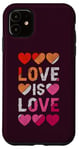 Coque pour iPhone 11 Lesbienne, Cœurs, L'amour est l'amour, Fierté LGBT