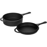 Pre Seasoned Cast Iron Skillet Frying Pan 2 Piece Set 9 inch Dutch Oven Black