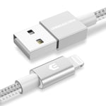 Câble Pour Iphone Chargeur 2M [Apple Mfi Certifié C89] Cable Lightning Rapide Nylon Tressé Pour Iphone 13/13 Pro/13 Mini/12/12 Pro/Se 2020/11/11 Pro/Xr/Xs/X/8 Ipad Pro-Argent