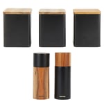 Salter Toronto Salt & Pepper Mills and Canister Set - Wooden Seasoning Grinders